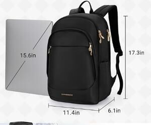 NWOT Black 15.6" Laptop Travel Backpack Tech Bookbag w/ Luggage Strap